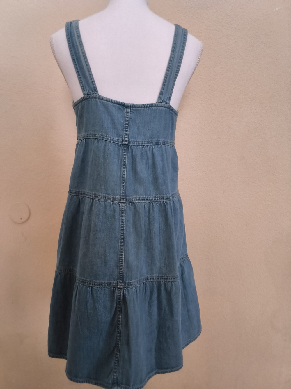 Sleeveless Denim Button-Front Mini Dress - Blue - Picture 2 of 3
